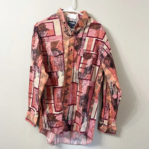 Vtg Wrangler Men Cowboy Shirt Long Sleeve Multicolor M L Native Western Native